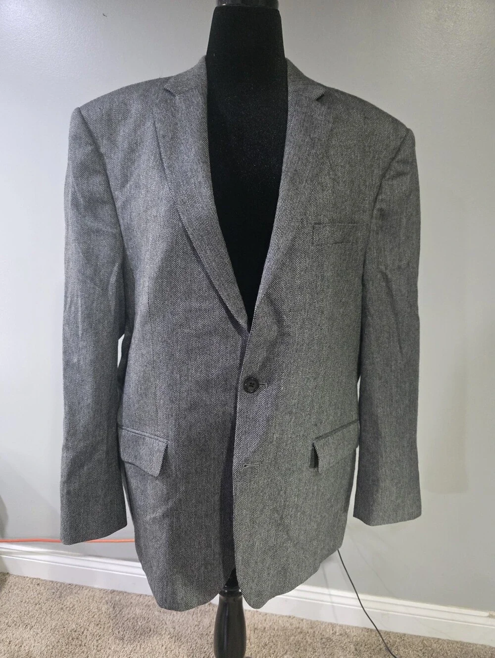 Vintage Ralph Lauren 100% Gray Herringbone Blazer Made In Canada Collegiate. 46R